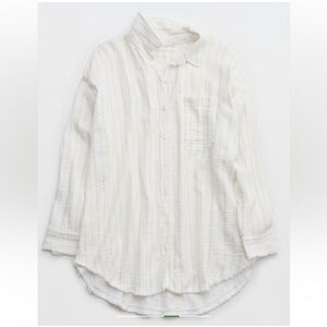Aerie Cream and Gold Gauze Striped Coverup Shirt